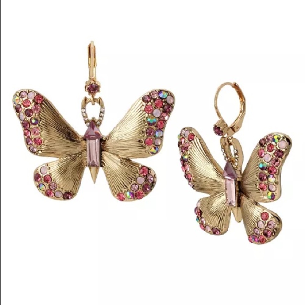 Betsey johnson butterfly crystal drop earrings